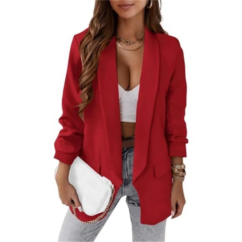 Women's Fall Casual Blazer Long Sleeve Open Front Suit Jacket with Pockets - Picture 2 of 6